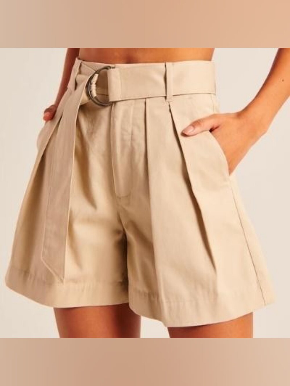 NWT Abercrombie & Fitch Belted Twill Paperbag Shorts, Xs, Beige, Highwaist